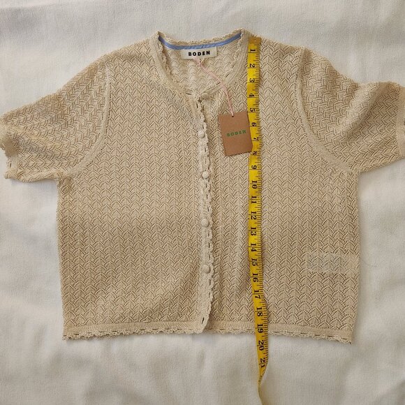 Boden Cropped Short Sleeve Botton Down Cardigan in Gold Metallic Sparkle Size M - Picture 7 of 7